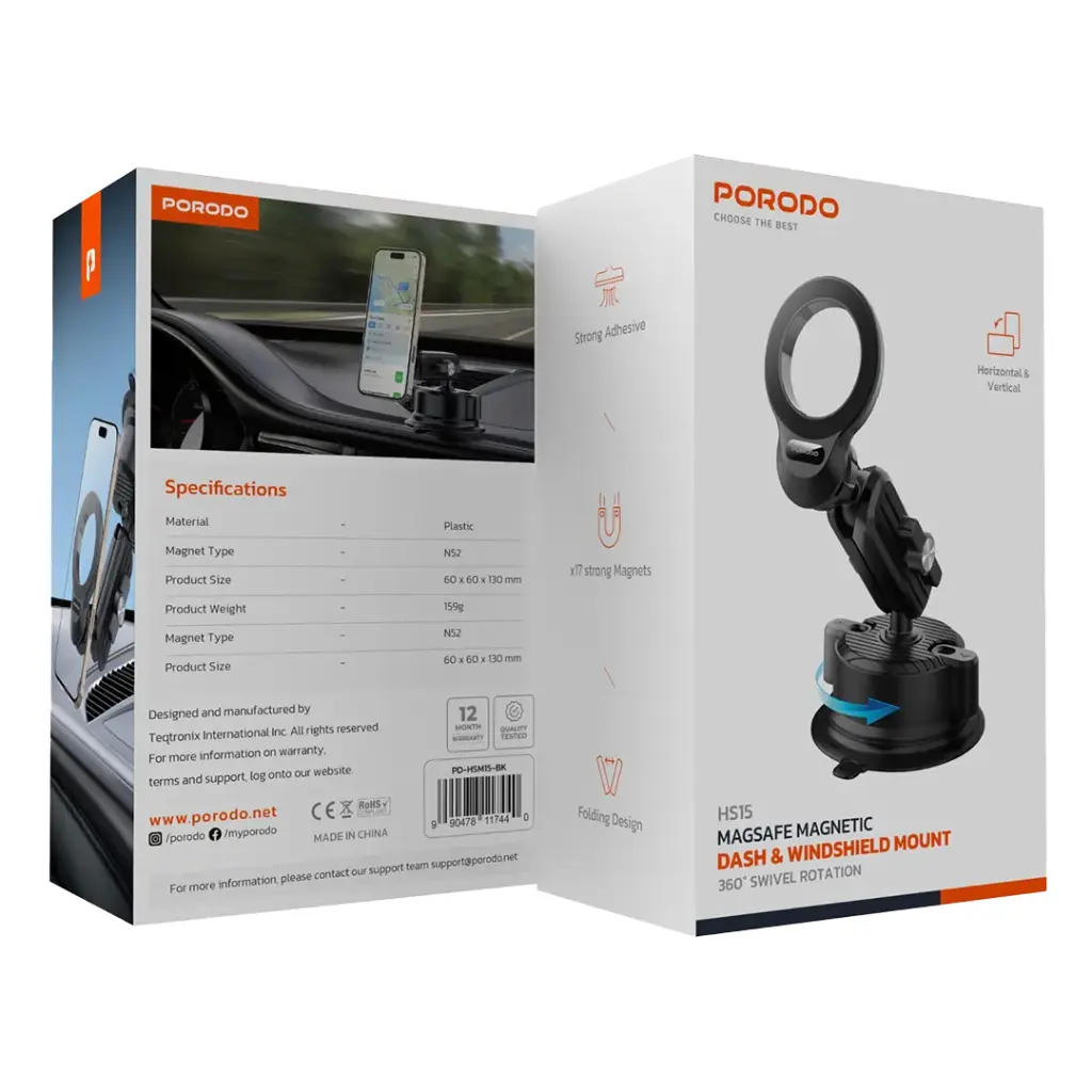 PORODO MAGSAFE MAGNETIC DASH AND WINDSHIELD MOUNT BLACK PD-HSM15-BK thumbnail 3