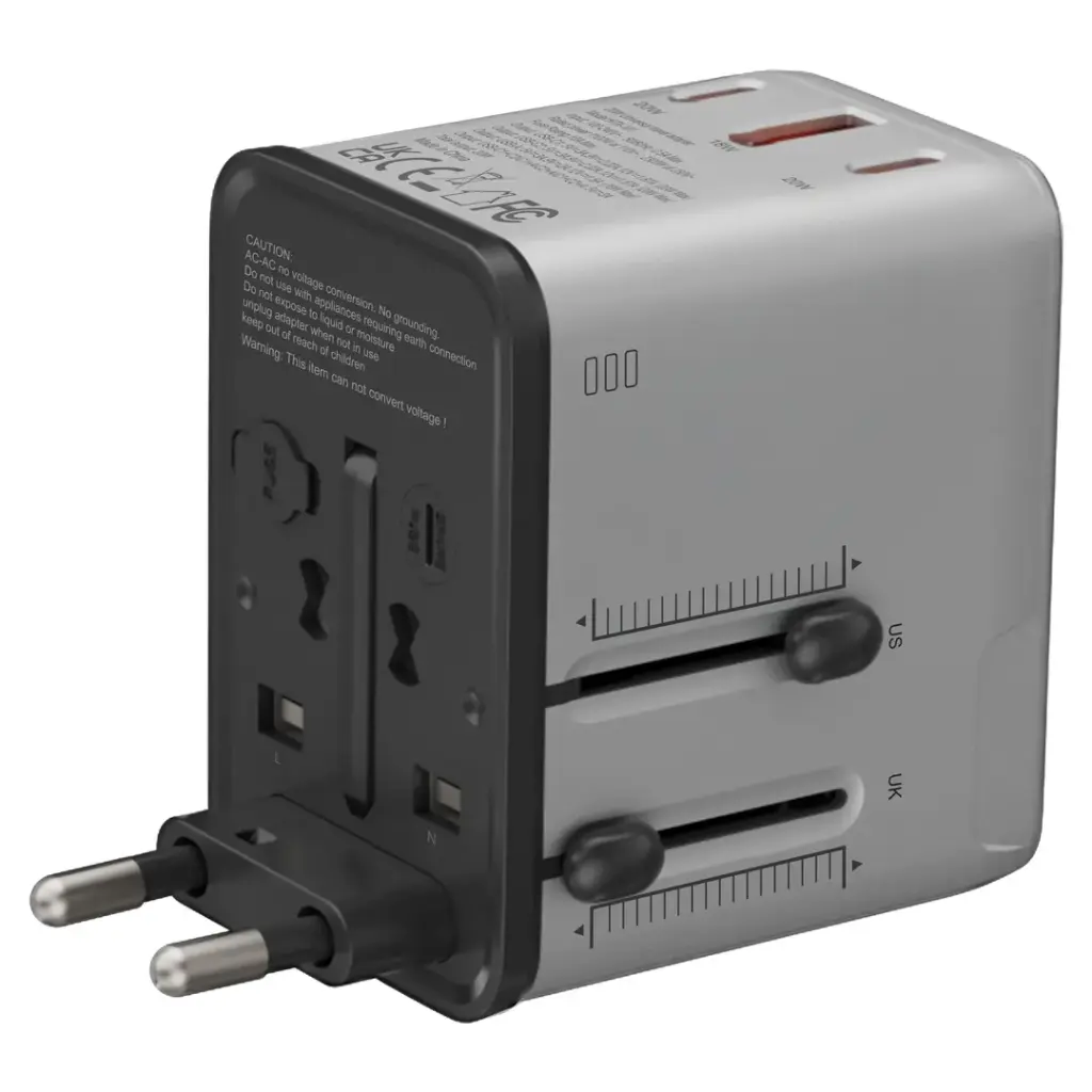 PORODO MEGA VOLT UNIVERSAL TRAVEL ADAPTER SILVER BLACK PDFWCH088SLBK thumbnail 5