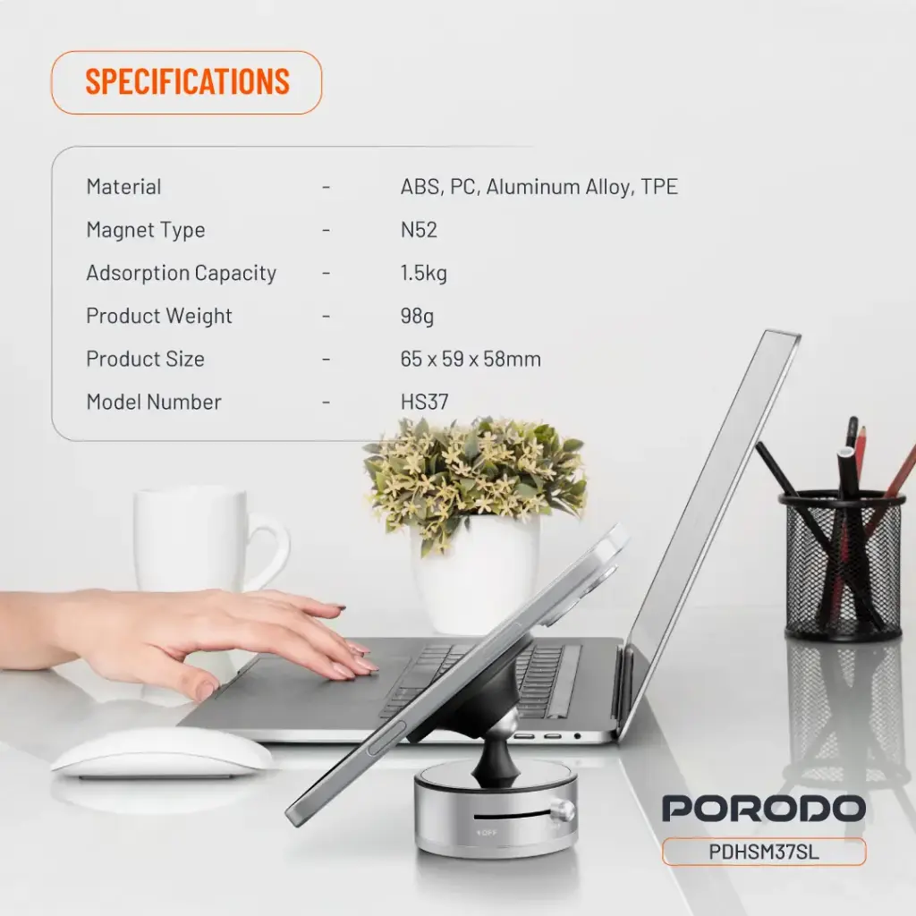 PORODO MULTI SURFACE MAGSAFE PHONE MOUNT SILVER PDHSM37SL thumbnail 2