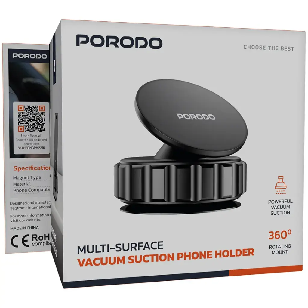 PORODO MULTI SURFACE VACUUM SUCTION PHONE HOLDER BLACK PDMGPM2216 thumbnail 4