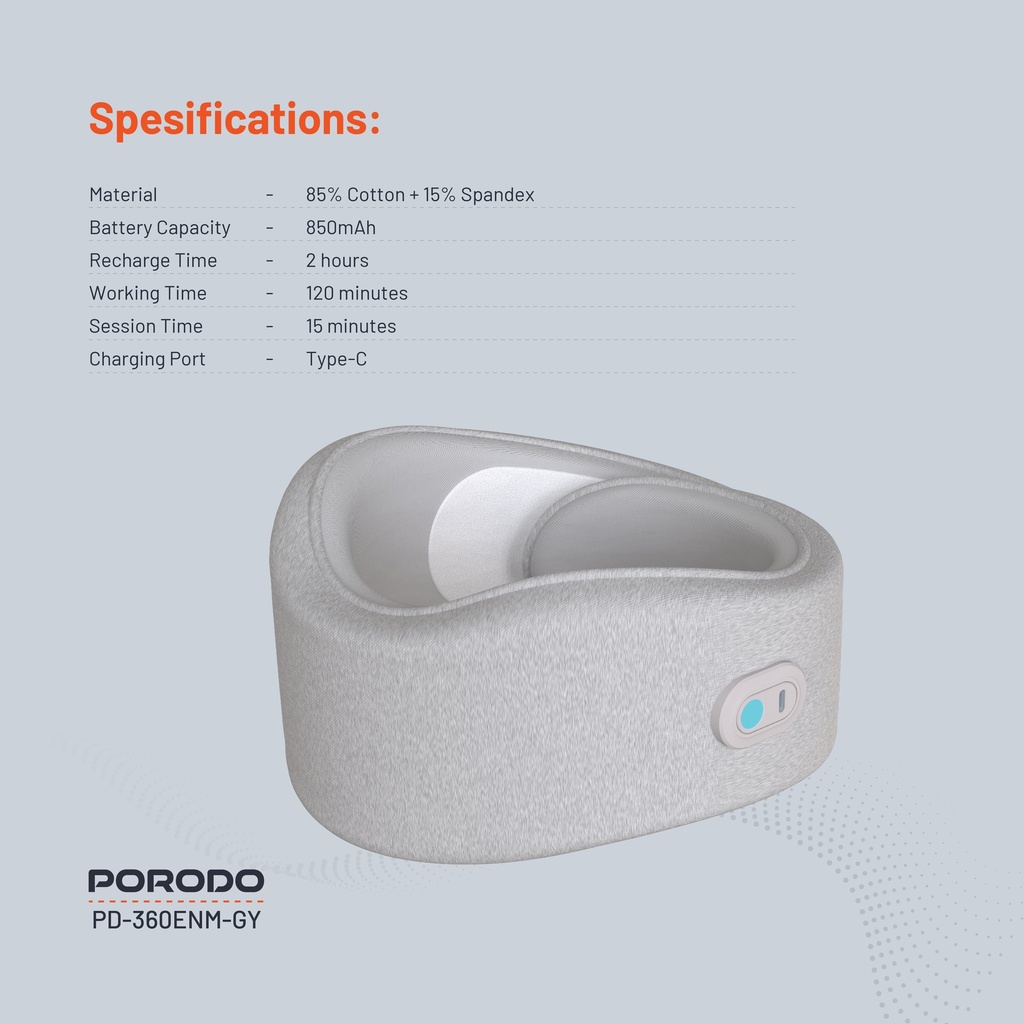 PORODO NECK PILLOW MASSAGER WITH HOT COMPRESS GRAY PD-360ENM-GY thumbnail 3