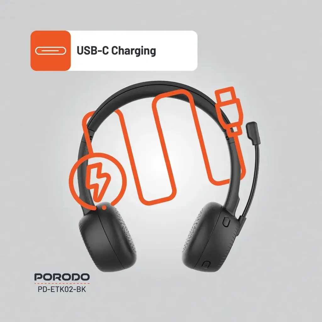 PORODO OFFICE WIRELESS HEADSET BLACK PD-ETK02-BK thumbnail 5