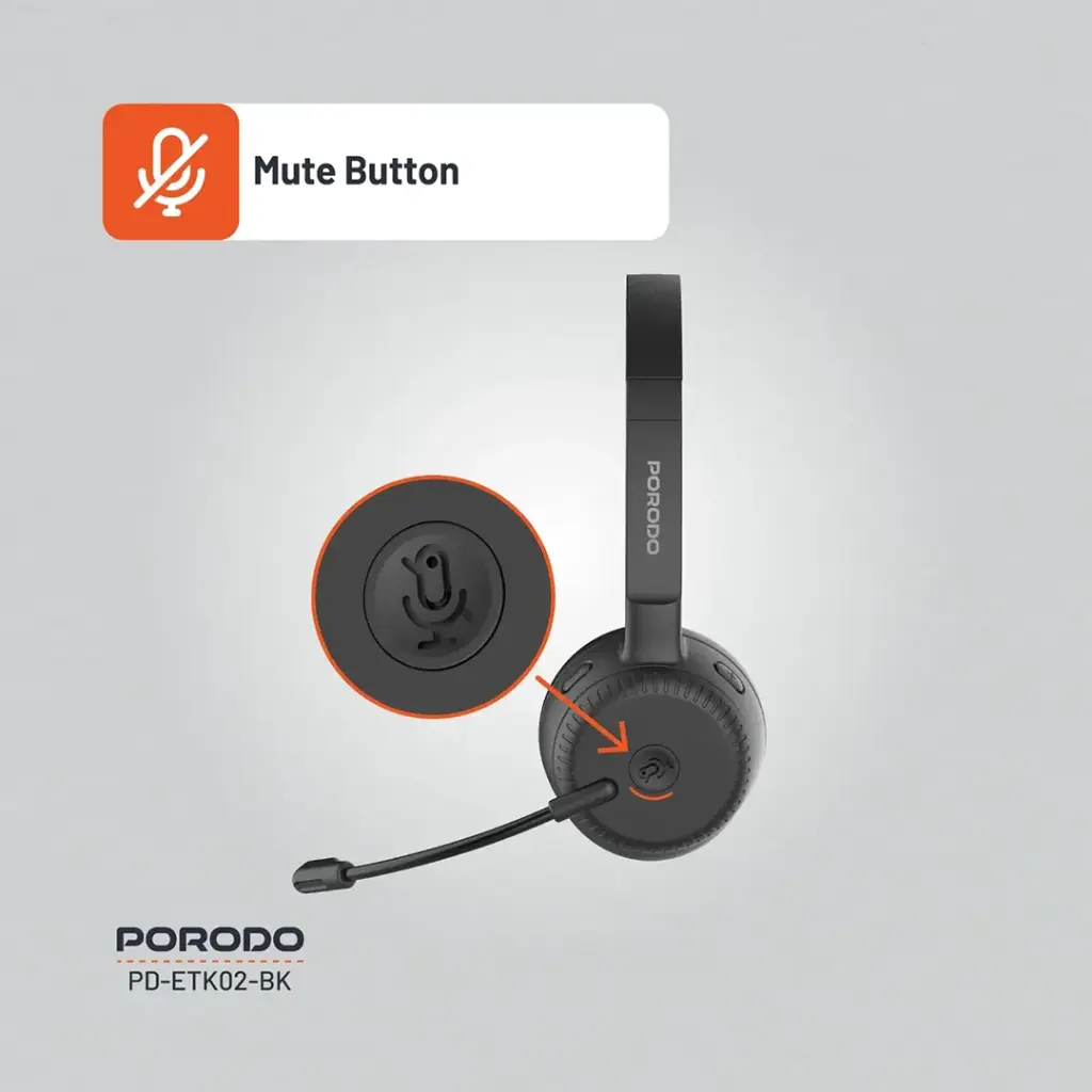 PORODO OFFICE WIRELESS HEADSET BLACK PD-ETK02-BK thumbnail 6