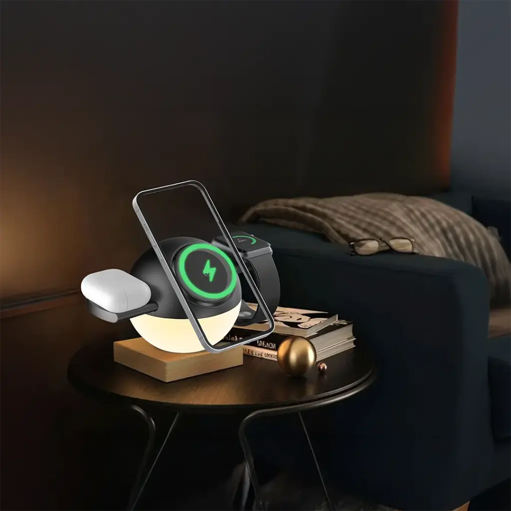 PORODO ORBIX 3 IN 1 WIRELESS CHARGER WITH ADJUSTABLE AMBIENT LIGHT BLACK PDMSWCBK thumbnail 2