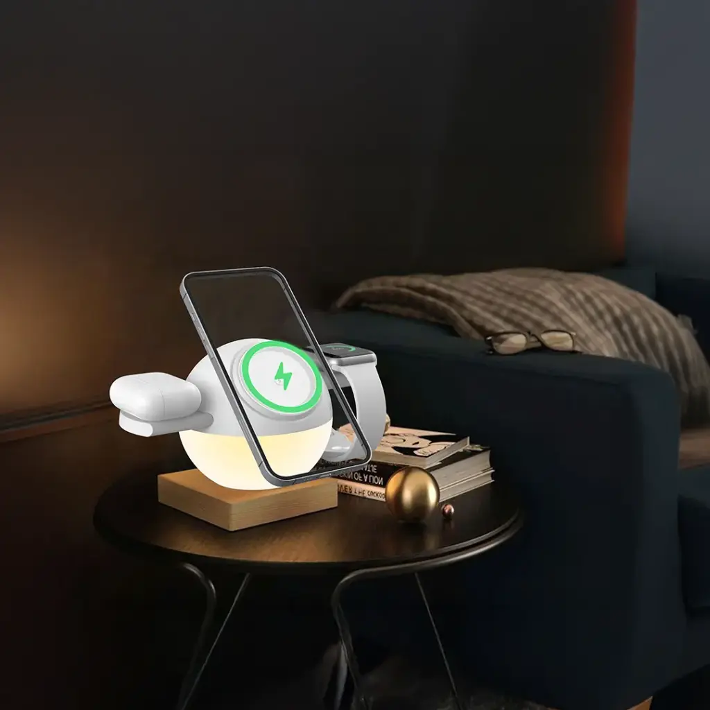 PORODO ORBIX 3 IN 1 WIRELESS CHARGER WITH ADJUSTABLE AMBIENT LIGHT WHITE PDMSWCWH thumbnail 2