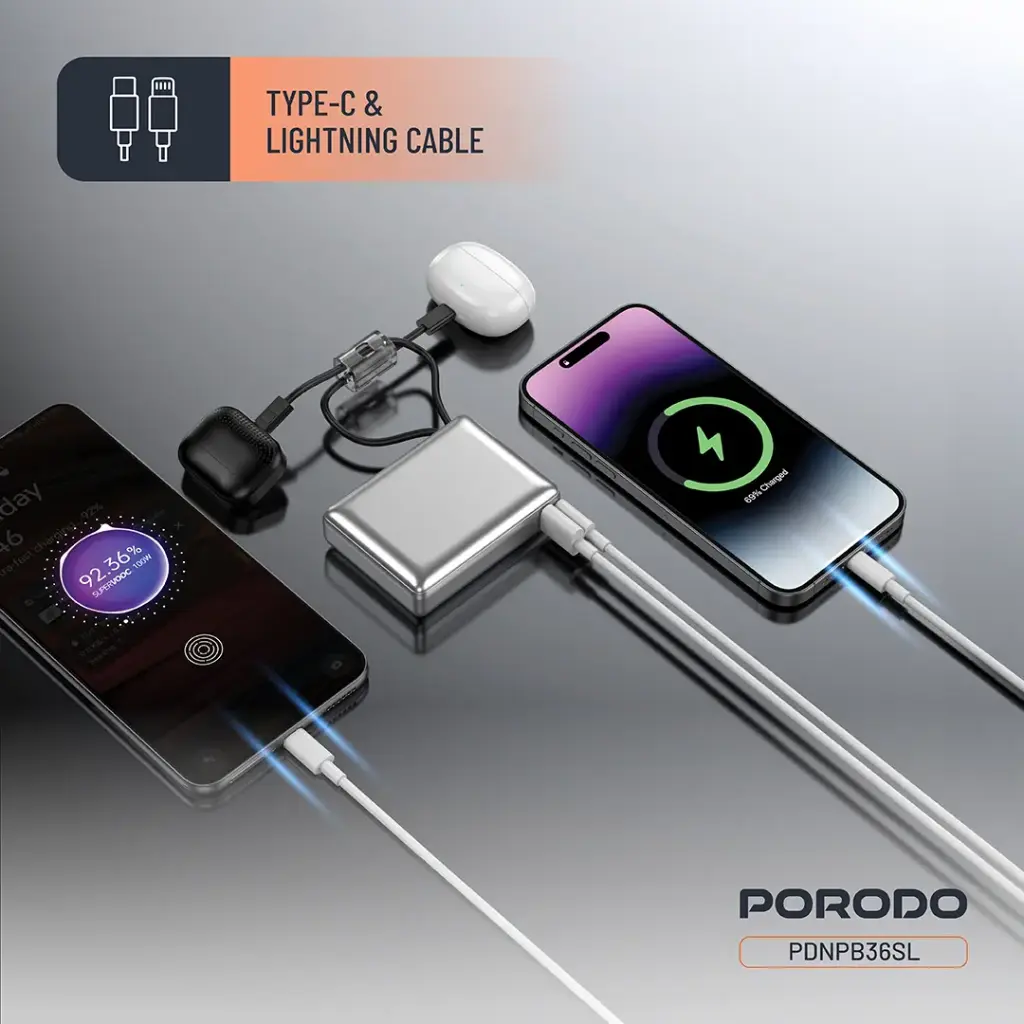 PORODO PETITE 10000MAH POWER BANK PD20W SILVER PDNPB36SL thumbnail 5