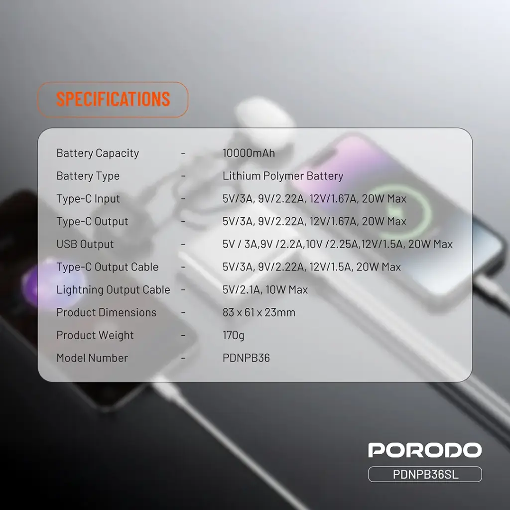 PORODO PETITE 10000MAH POWER BANK PD20W SILVER PDNPB36SL thumbnail 2
