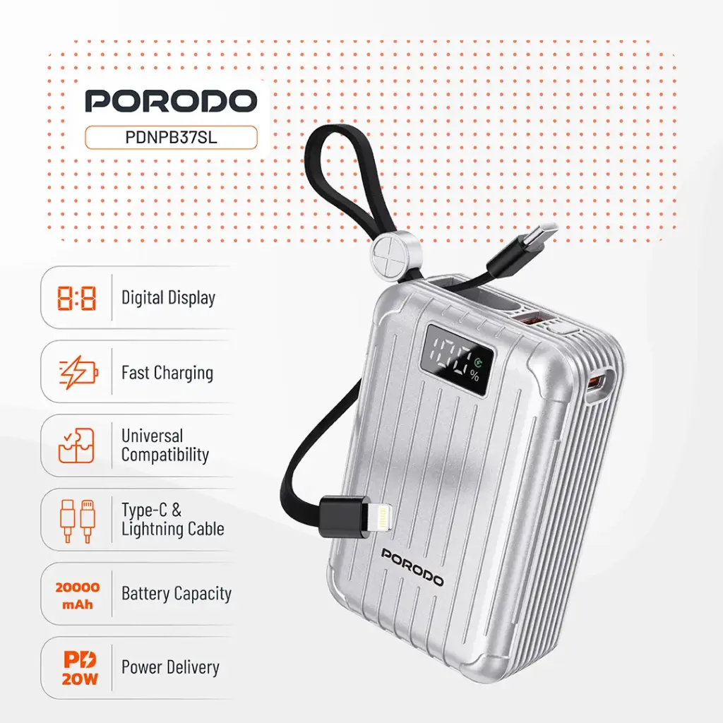 PORODO PETITE 20000MAH POWER BANK PD20W SILVER PDNPB37SL thumbnail 3