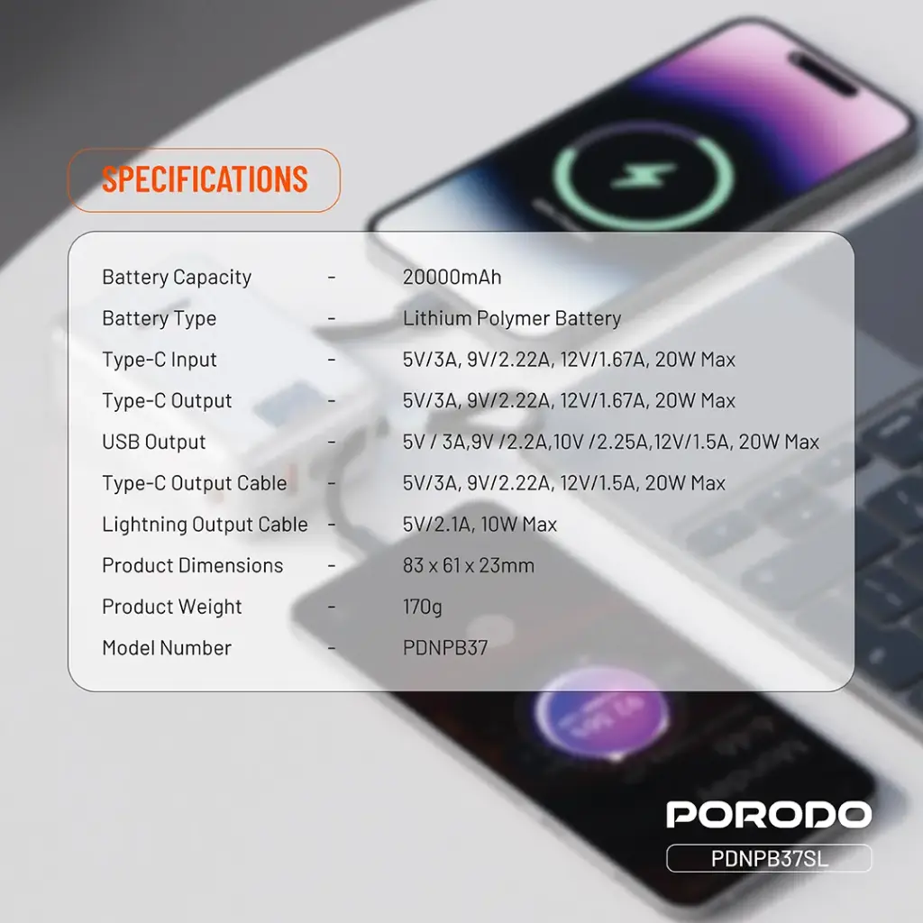 PORODO PETITE 20000MAH POWER BANK PD20W SILVER PDNPB37SL thumbnail 2