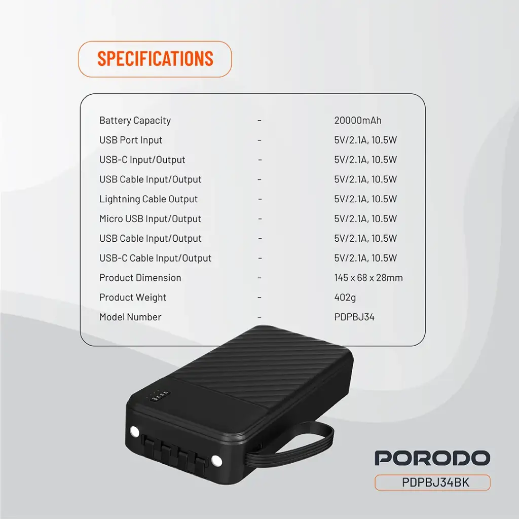 PORODO PIANO 20000MAH POWER BANK BLACK PDPBJ34BK thumbnail 2