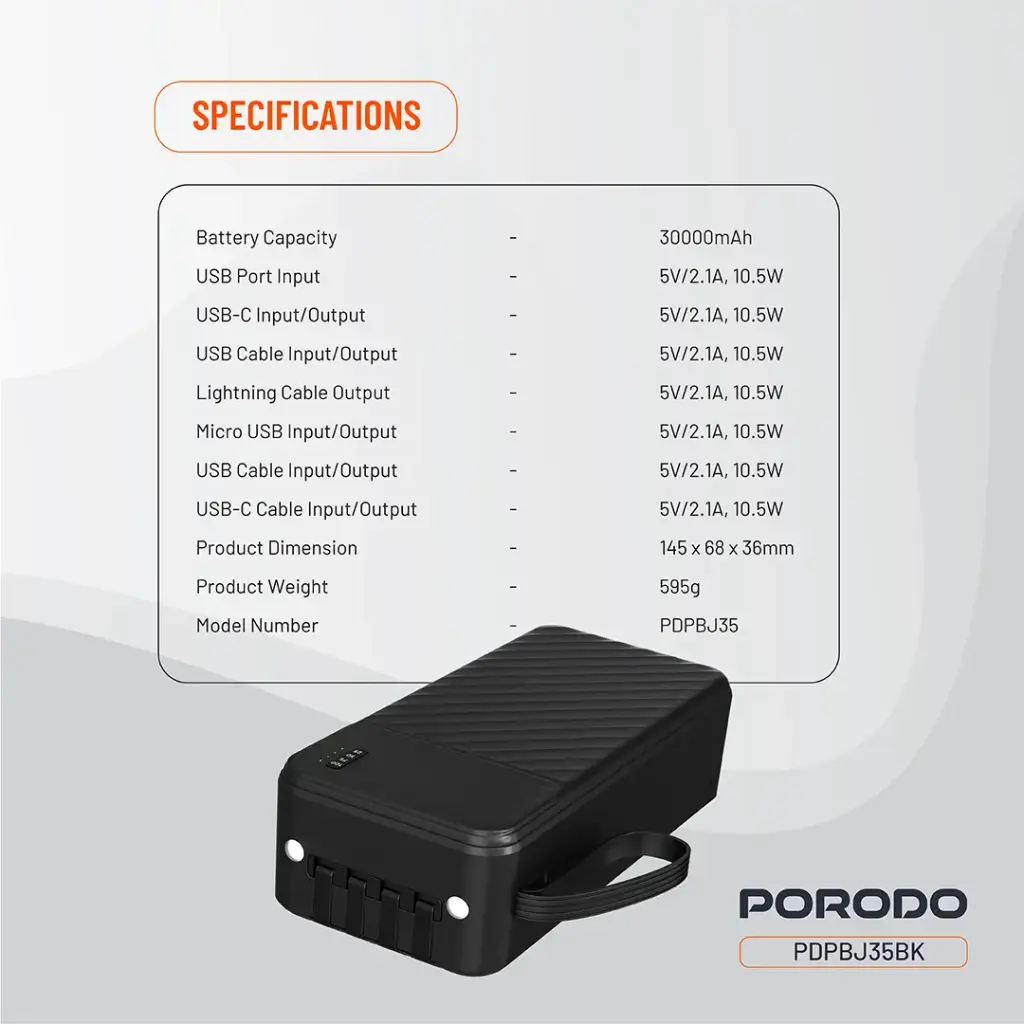 PORODO PIANO 30000MAH POWER BANK BLACK PDPBJ35BK thumbnail 2