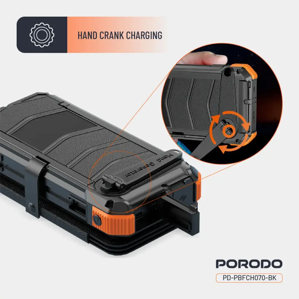 PORODO 20000MAH 4-PANEL SOLAR POWER BANK DETACHABLE PANELS BUILT IN CABLE BLACK PDPBFCH070BK thumbnail 7