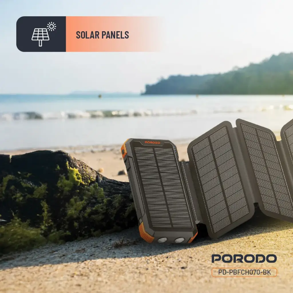 PORODO 20000MAH 4-PANEL SOLAR POWER BANK DETACHABLE PANELS BUILT IN CABLE BLACK PDPBFCH070BK thumbnail 4