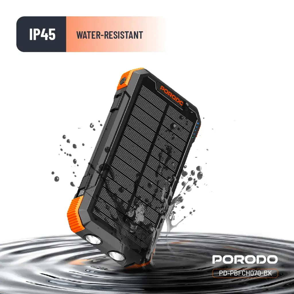 PORODO 20000MAH 4-PANEL SOLAR POWER BANK DETACHABLE PANELS BUILT IN CABLE BLACK PDPBFCH070BK thumbnail 2