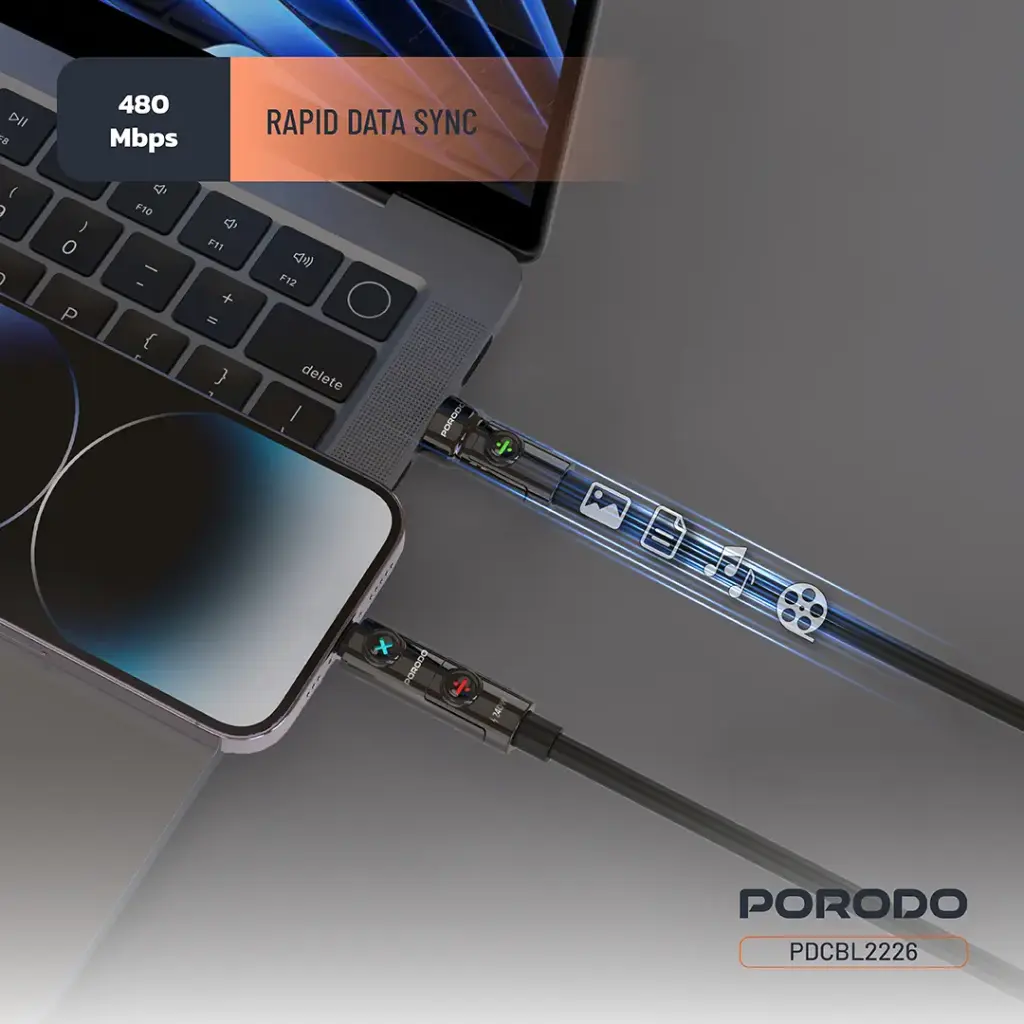 PORODO POWERGLOW 4 IN 1 HIGH SPEED CHARGING CABLE PD240W BLACK PDCBL2226 thumbnail 6