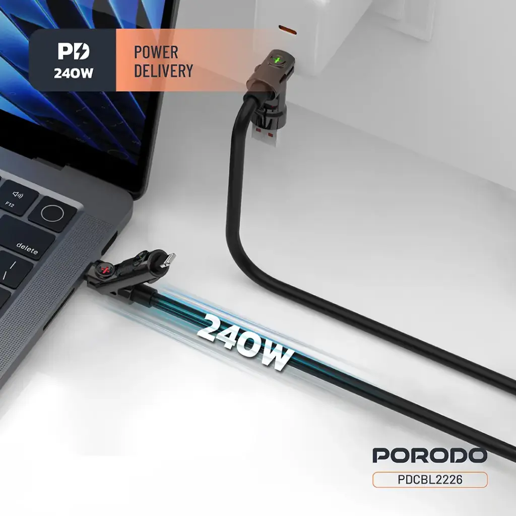 PORODO POWERGLOW 4 IN 1 HIGH SPEED CHARGING CABLE PD240W BLACK PDCBL2226 thumbnail 8