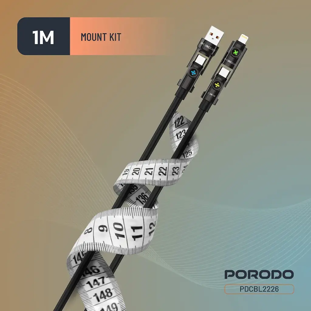 PORODO POWERGLOW 4 IN 1 HIGH SPEED CHARGING CABLE PD240W BLACK PDCBL2226 thumbnail 7