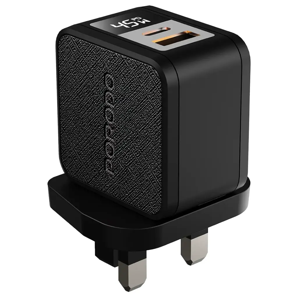 PORODO QUANTUM GAN 45W MULTI PORT CHARGER WITH DIGITAL DISPLAY BLACK PDFWCH096BK thumbnail 2