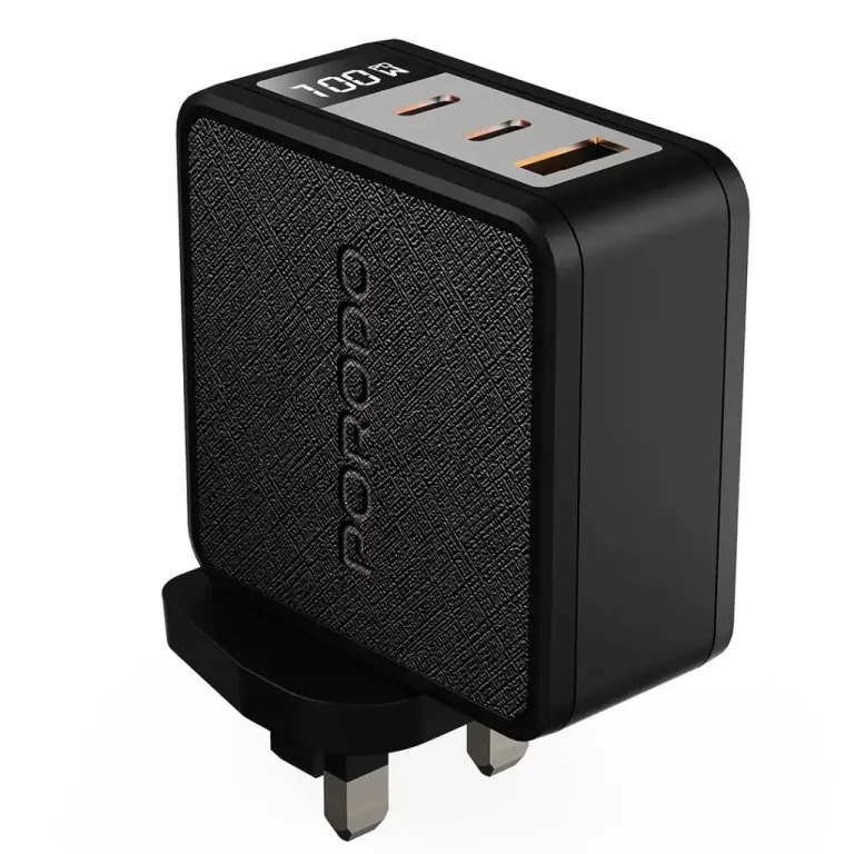 PORODO QUANTUM GAN 100W MULTI PORT CHARGER WITH DIGITAL DISPLAY BLACK PDFWCH095BK