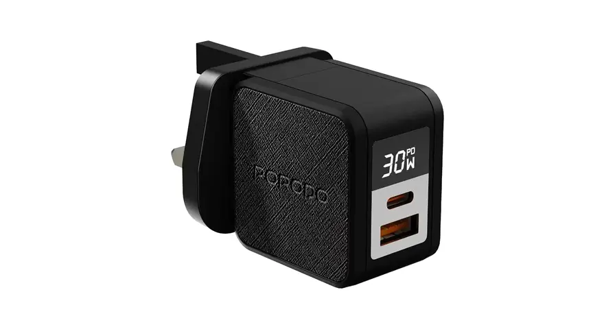 PORODO QUANTUM GAN 30W MULTI PORT CHARGER WITH DIGITAL DISPLAY BLACK PDFWCH092BK