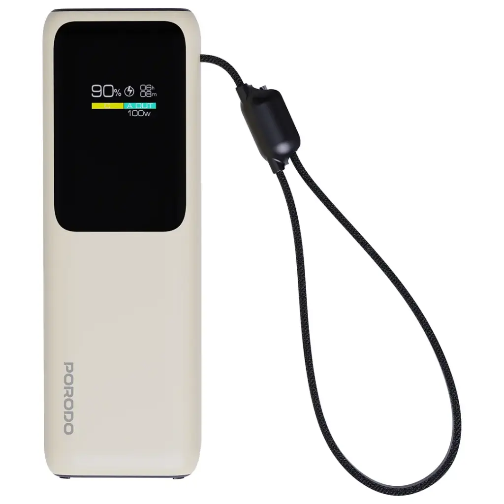 PORODO SMART DISPLAY 20000MAH POWER BANK BUILT IN TYPE C CABLE BEIGE PDPBFCH098BG thumbnail 2