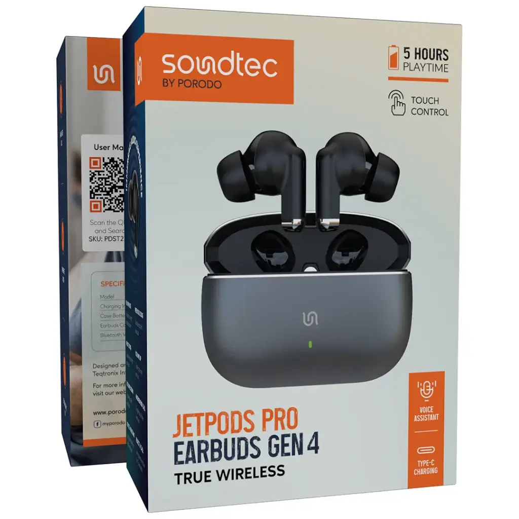 PORODO SOUNDTECH JETPODS PRO GEN 4 TRUE WIRELESS EARBUDS PDST2232ZK3 thumbnail 4