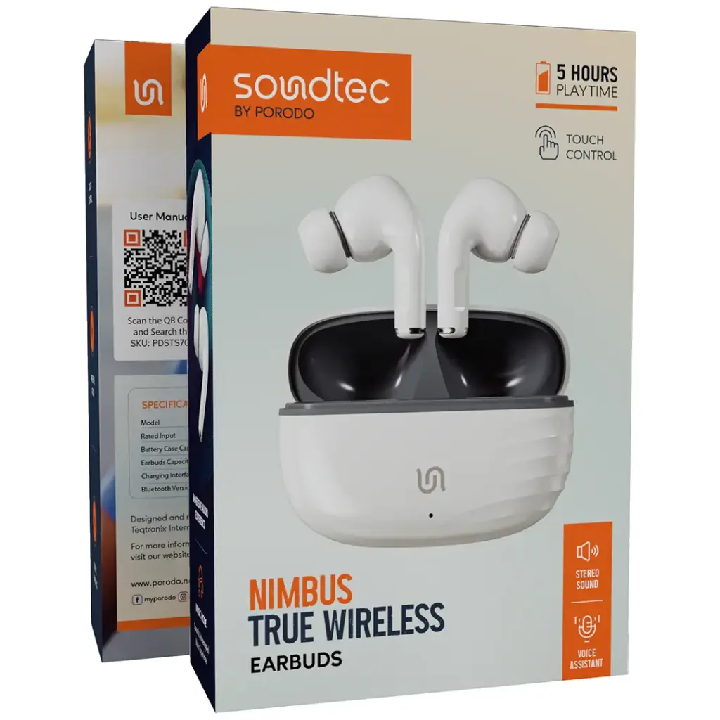 PORODO SOUNDTECH NIMBUS TRUE WIRELESS EARBUDS WHITE PDSTS700WH thumbnail 4