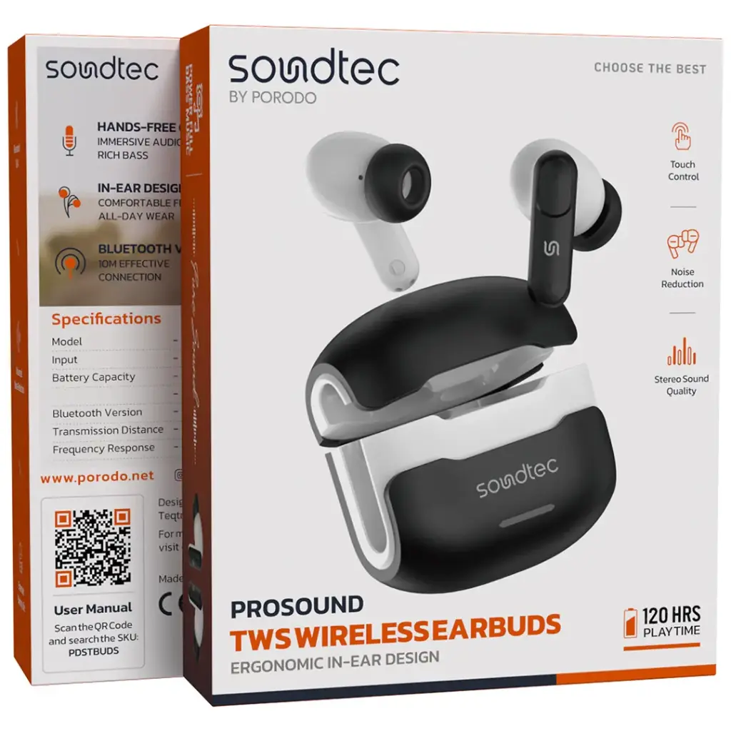 PORODO SOUNDTEC PROSOUND TWS WIRELESS EARBUDS BLACK PDSTBUDSBK thumbnail 5