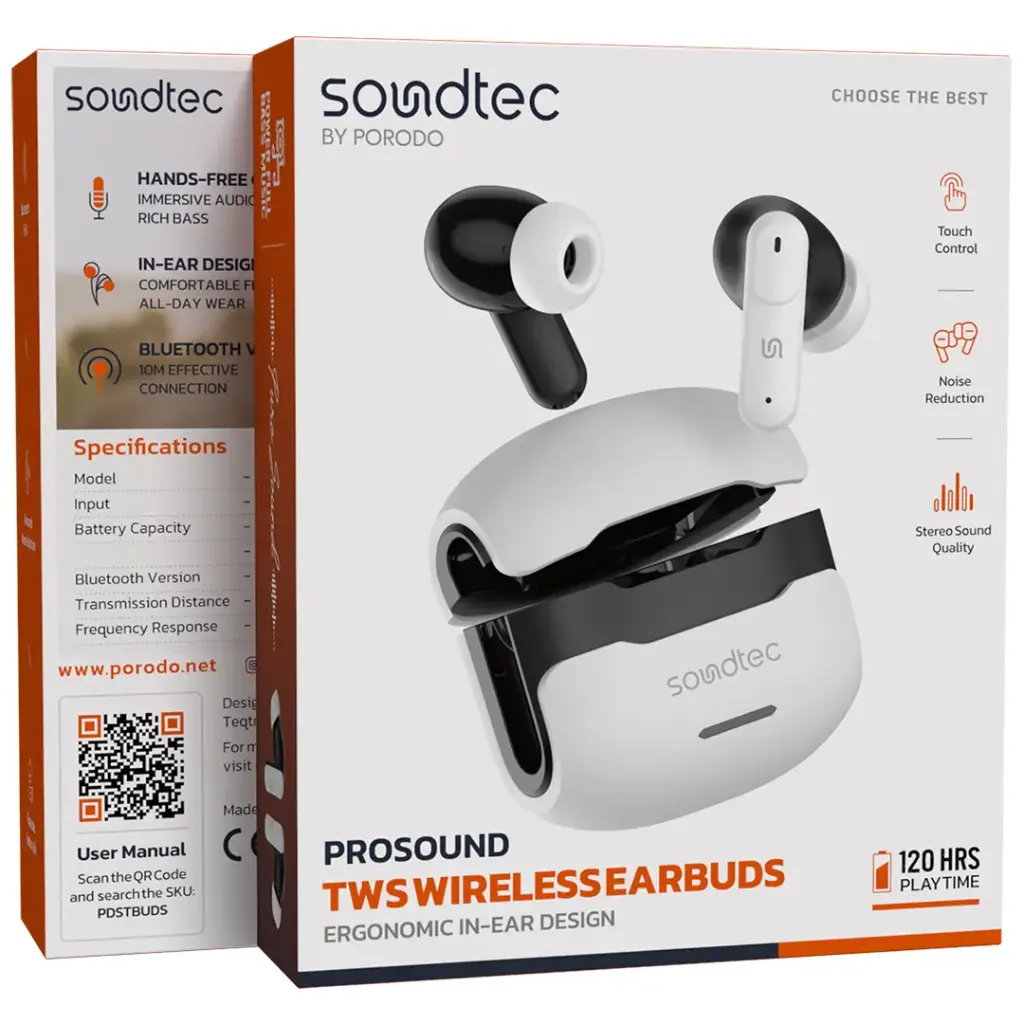 PORODO SOUNDTEC PROSOUND TWS WIRELESS EARBUDS WHITE PDSTBUDSWH thumbnail 5