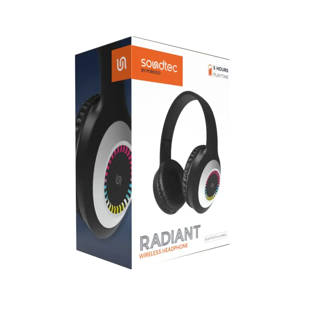 PORODO SOUNDTEC RADIANT WIRLESS HEADPHONE BLACK PD-STWLEP028-BK thumbnail 2
