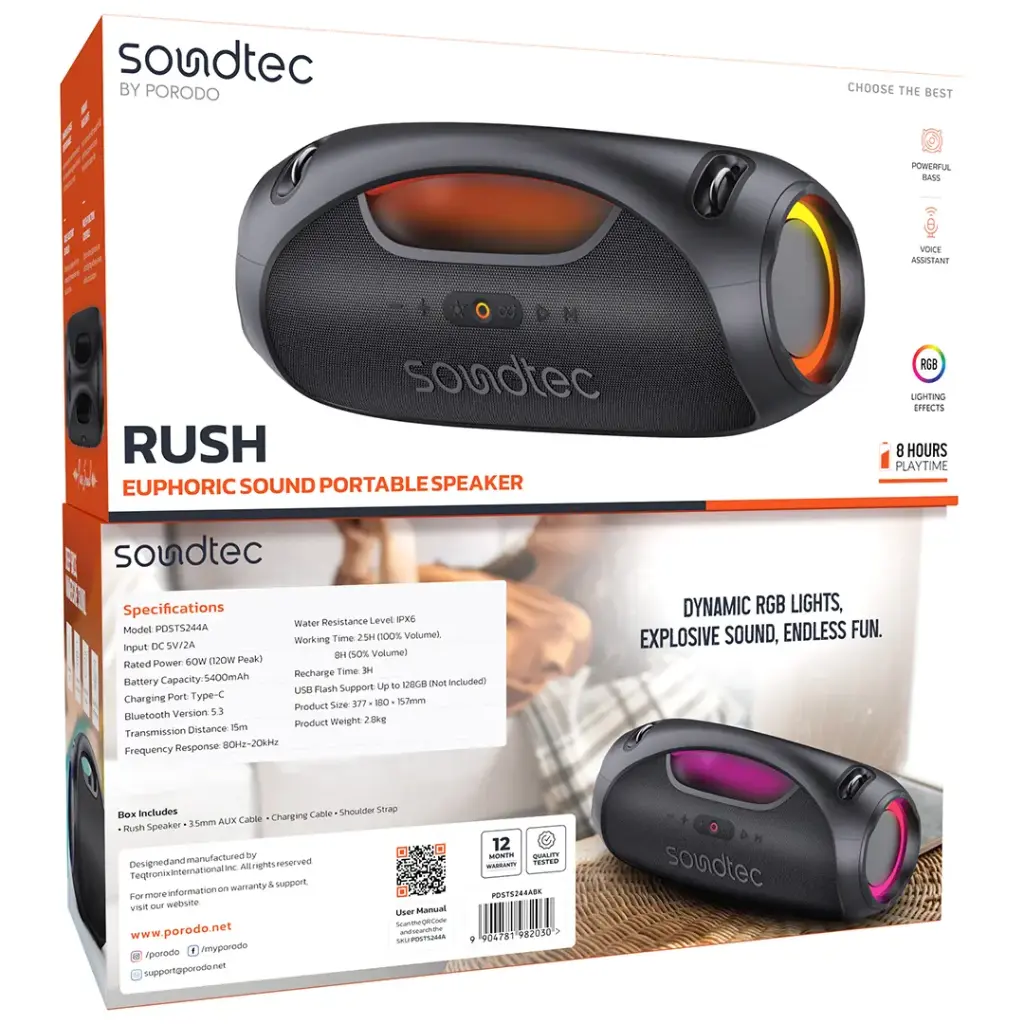 PORODO SOUNDTECH RUSH EUPHORIC SOUND STEREO SPEAKER BLACK PDSTS244ABK thumbnail 3