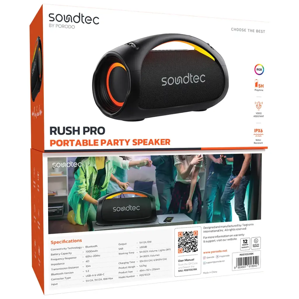 PORODO SOUNDTECH RUSH PRO PORTABLE PARTY SPEAKER BLACK PDSTES31BK thumbnail 5