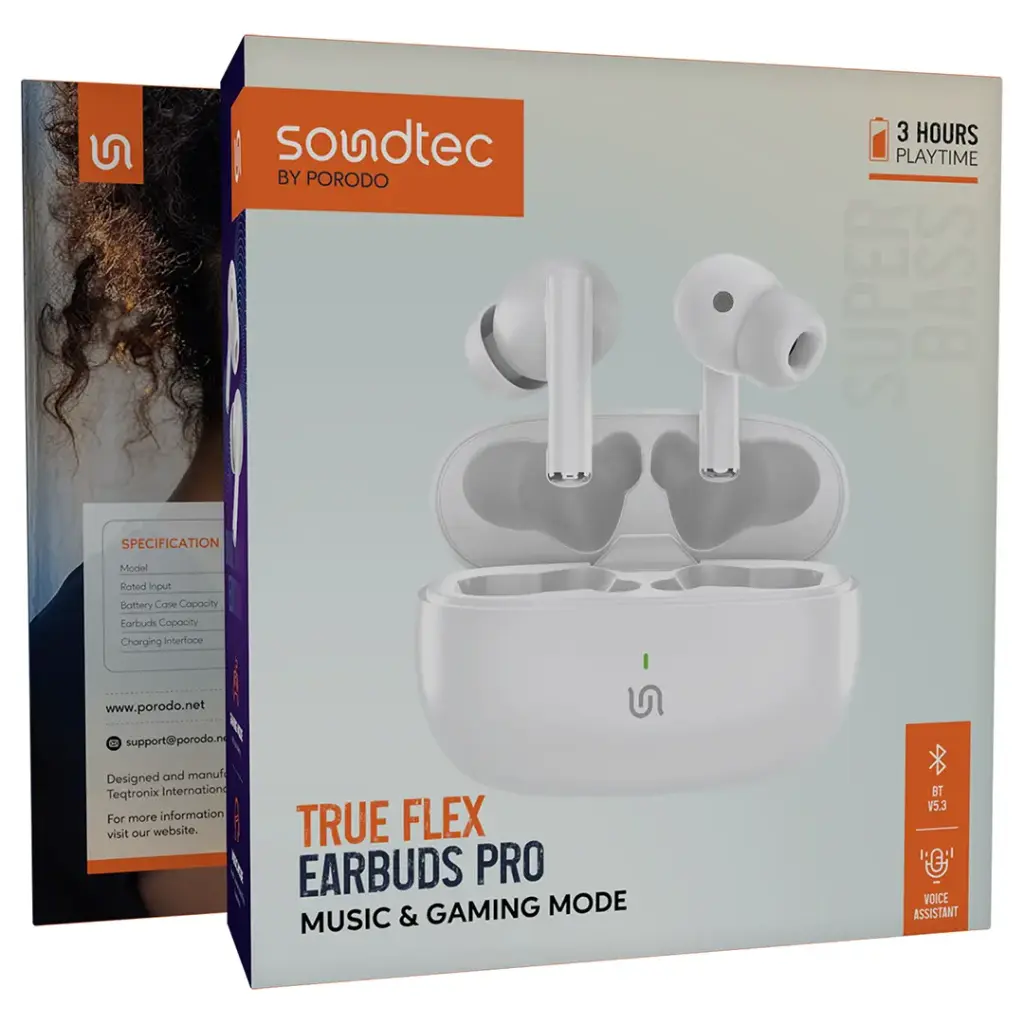PORODO SOUNDTEC TRUE FLEX EARBUDS PRO WHITE PDST2242WH thumbnail 4