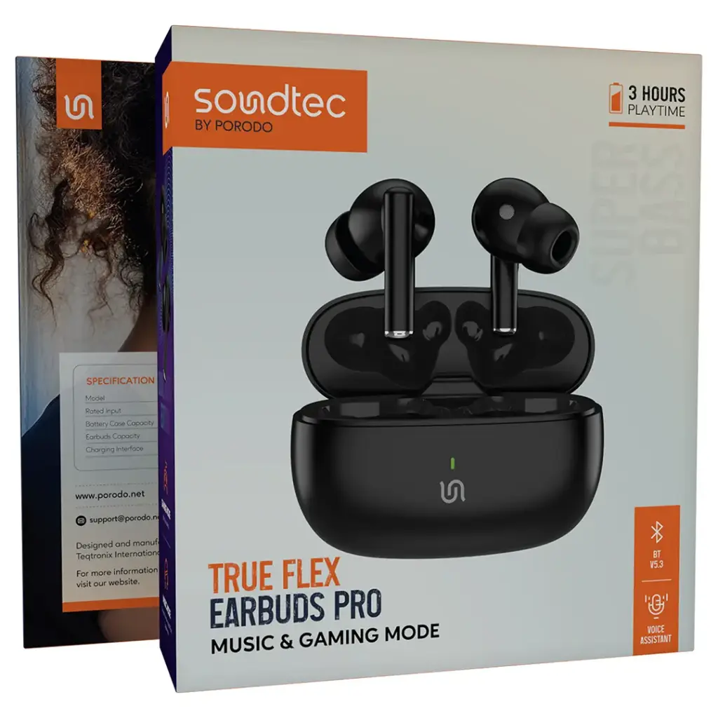 PORODO SOUNDTEC TRUE FLEX EARBUDS PRO BLACK PDST2242BK thumbnail 4