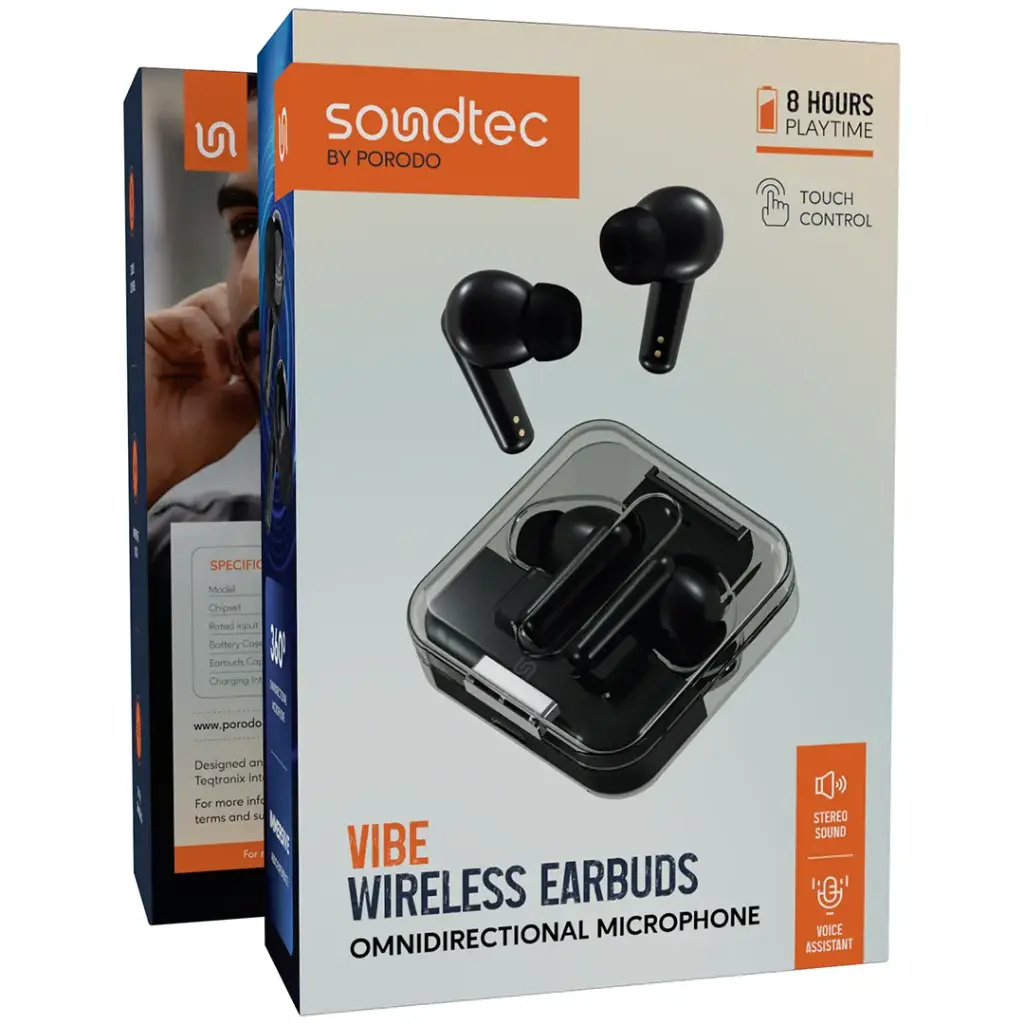 PORODO SOUNDTECH VIBE WIRELESS EARBUDS BLACK PDSTS168BK thumbnail 3