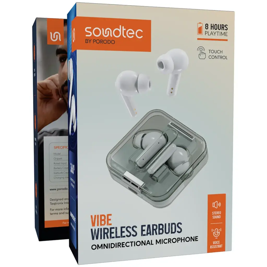 PORODO SOUNDTECH VIBE WIRELESS EARBUDS WHITE PDSTS168WH thumbnail 3