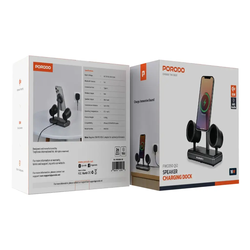 PORODO SPEAKER CHARGING DOCK BLACK PD-FWCH050-BK thumbnail 4