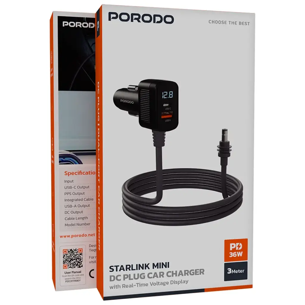 PORODO STARLINK MINI DC PLUG CAR CHARGER GREY PD36W 3M PDCCRTR69GY thumbnail 4