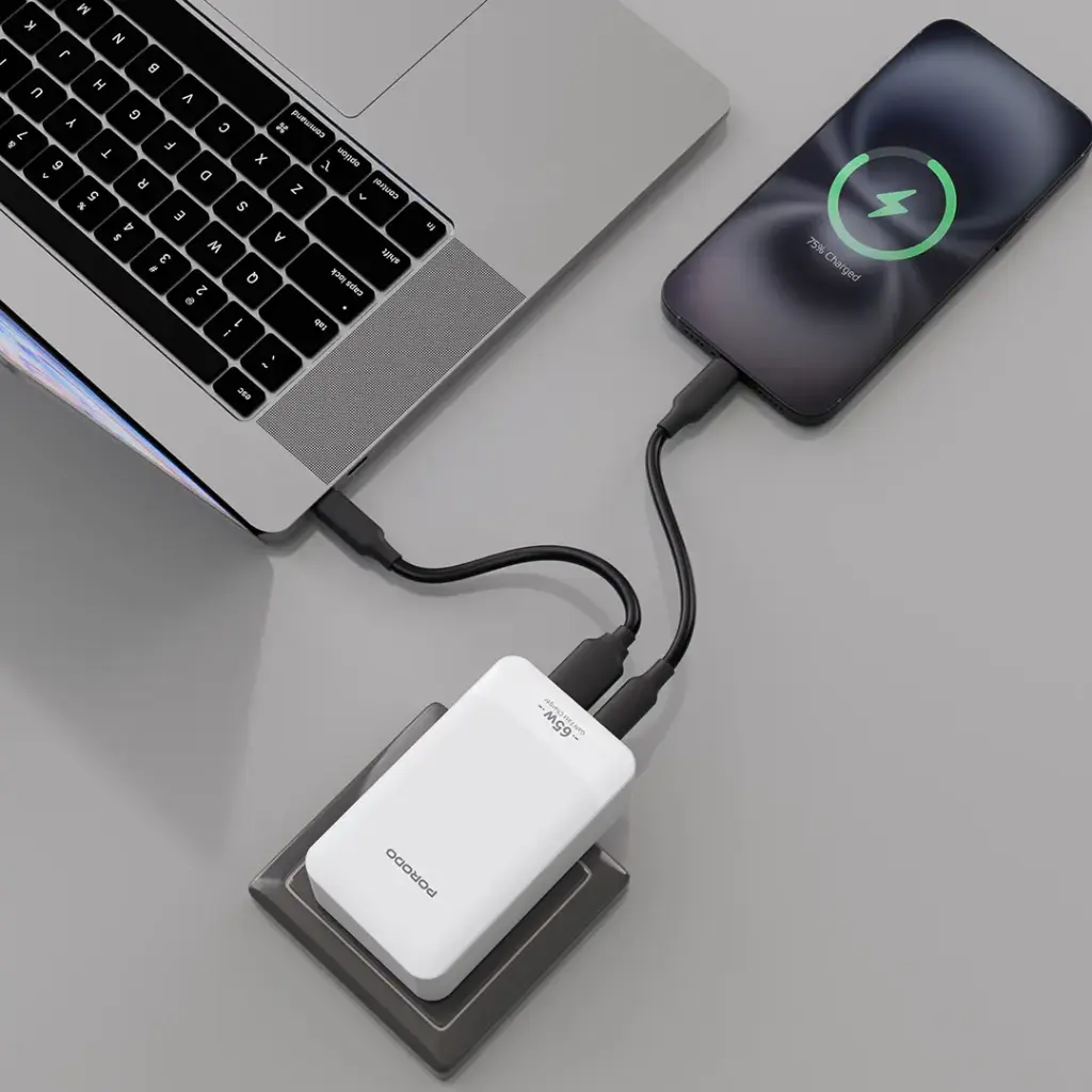 PORODO TERRA CHARGE 65W GAN DUAL PORT ADAPTER WHITE PDFWCH087WH thumbnail 2