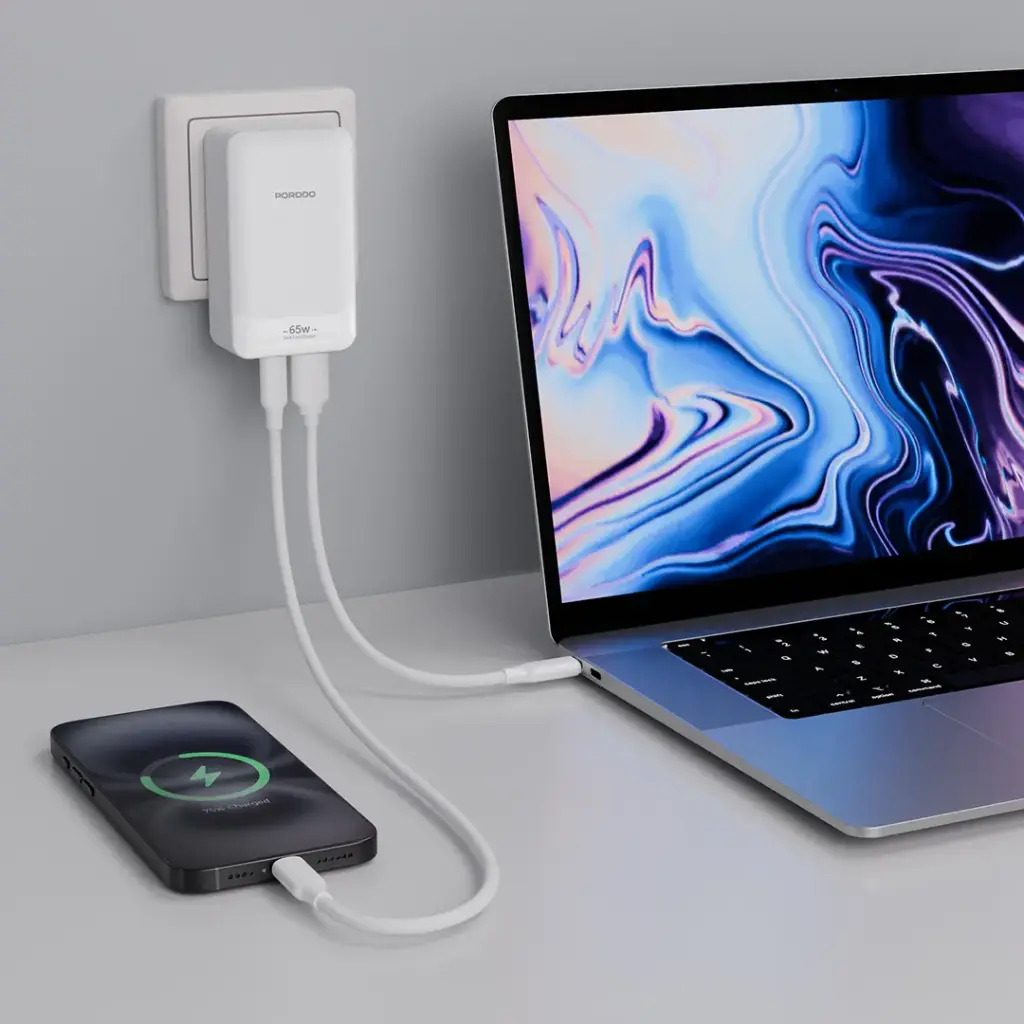PORODO TERRA CHARGE 65W GAN DUAL PORT ADAPTER WHITE PDFWCH087WH thumbnail 3