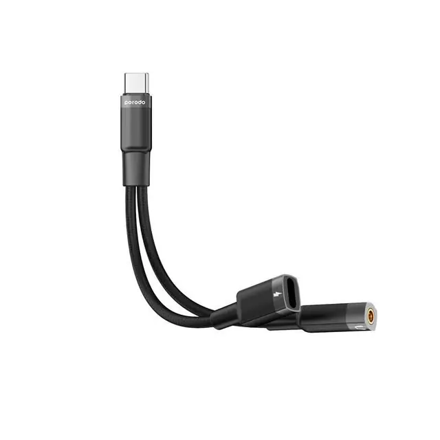PORODO TYPE C CONNECTOR AUDIO CHARGE ADAPTER BLACK PD-L2CCJHC-BK