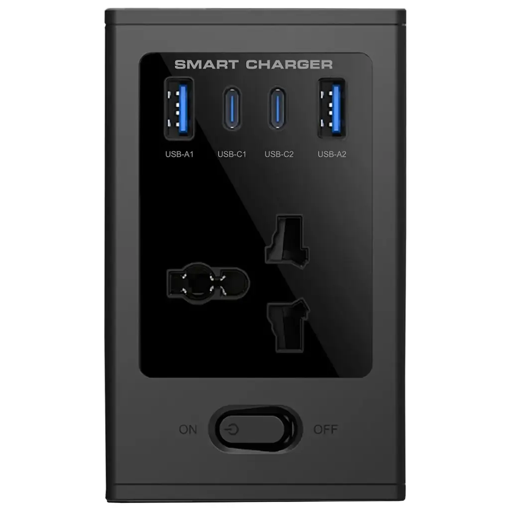 PORODO UNIVERSAL GAN MULTI PORT CUBE ADAPTER WITH 4 AC SOCKETS BLACK PDUNS8430BK thumbnail 3