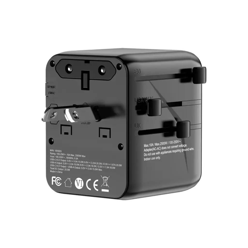 PORODO UNIVERSAL TRAVEL GAN QUICK CHARGER PD20W BLACK PD-FWCH053-BK thumbnail 2
