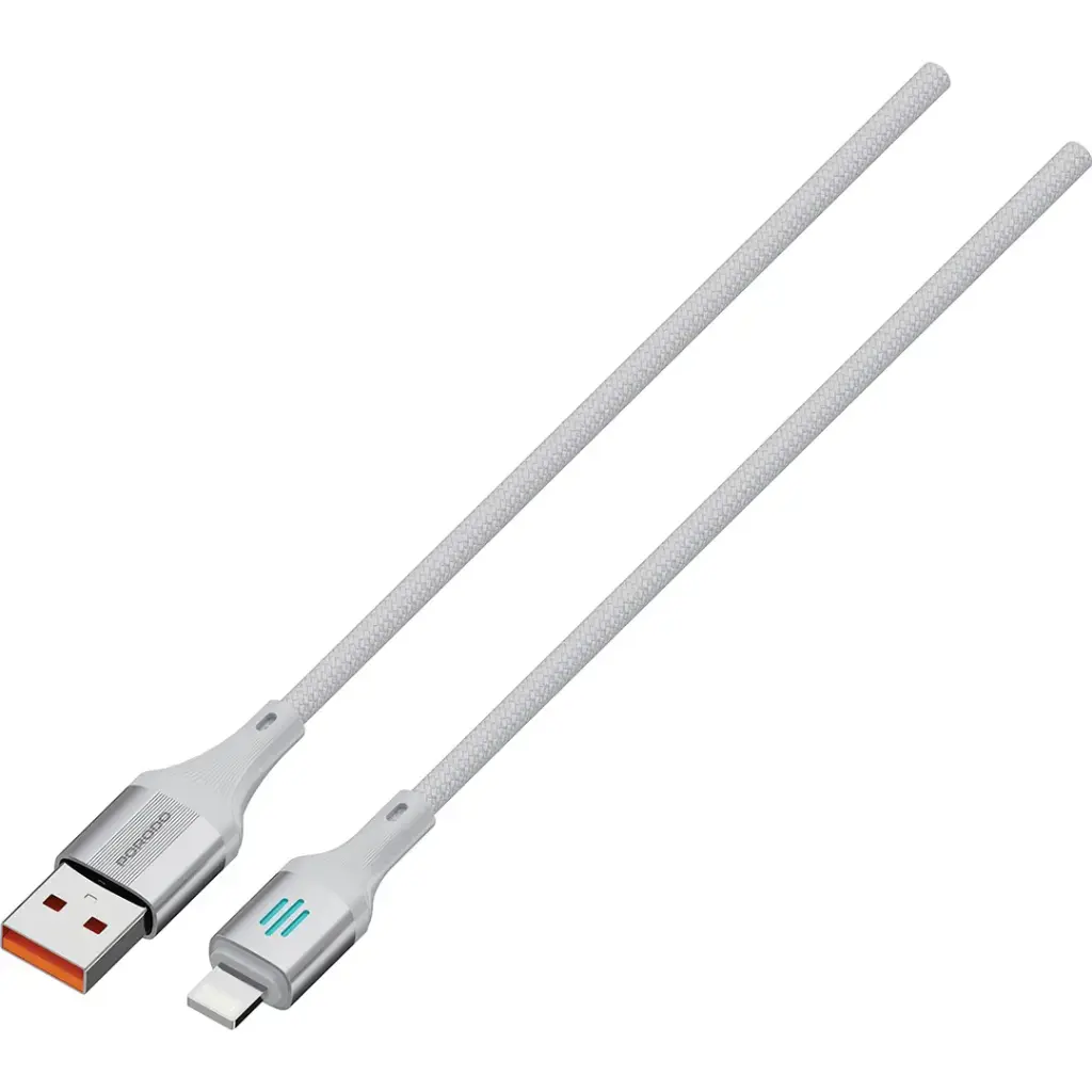PORODO USB A TO LIGHTNING CHARGING DATA CABLE 1M SILVER PDDC97SL thumbnail 2