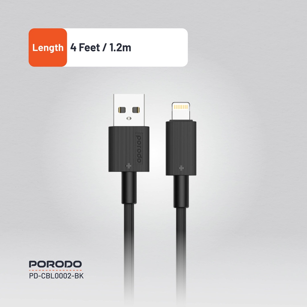 PORODO USB A TO LIGHTNING DURABLE CHARGING CABLE 1.2M BLACK PD-CBL0002-BK thumbnail 8