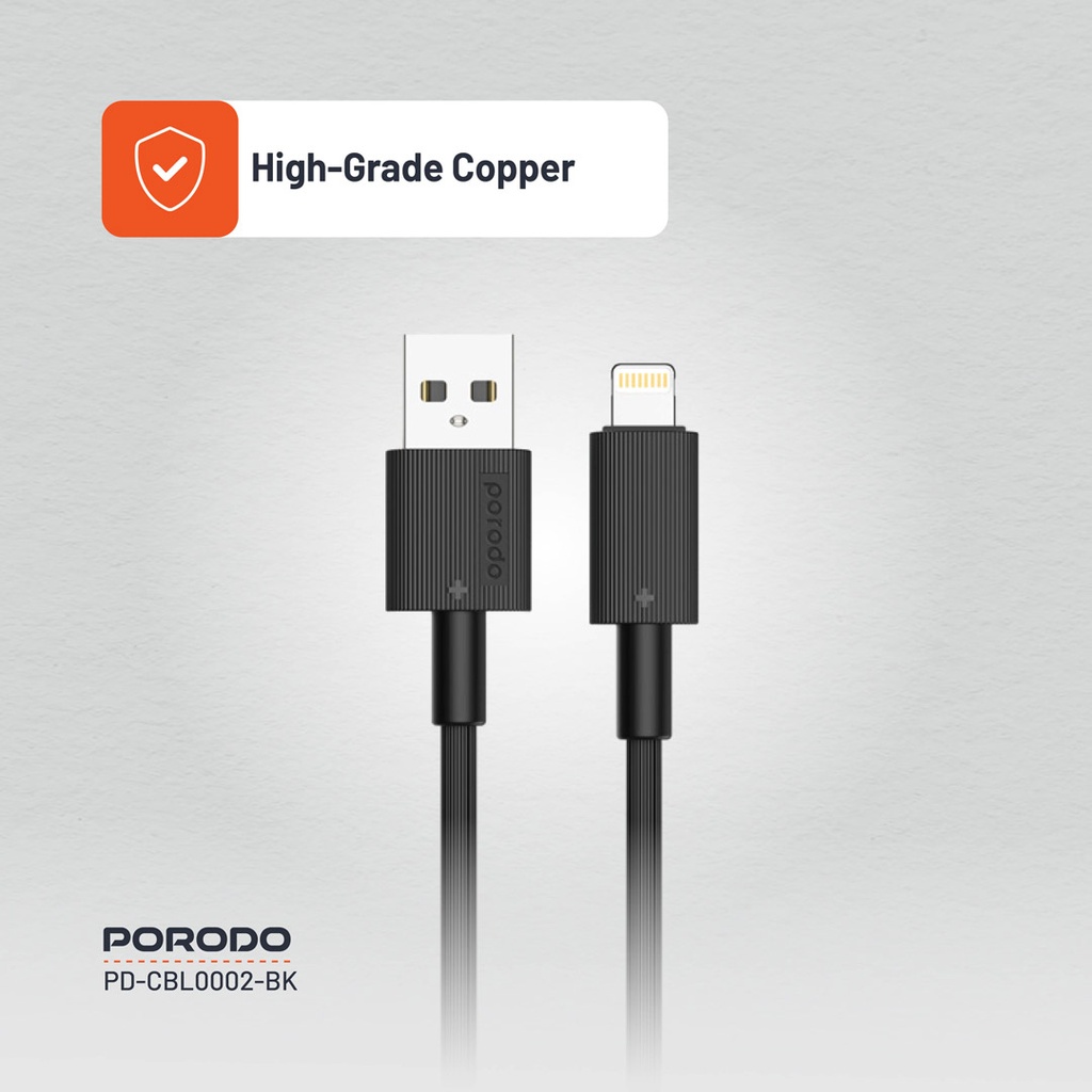 PORODO USB A TO LIGHTNING DURABLE CHARGING CABLE 1.2M BLACK PD-CBL0002-BK thumbnail 6