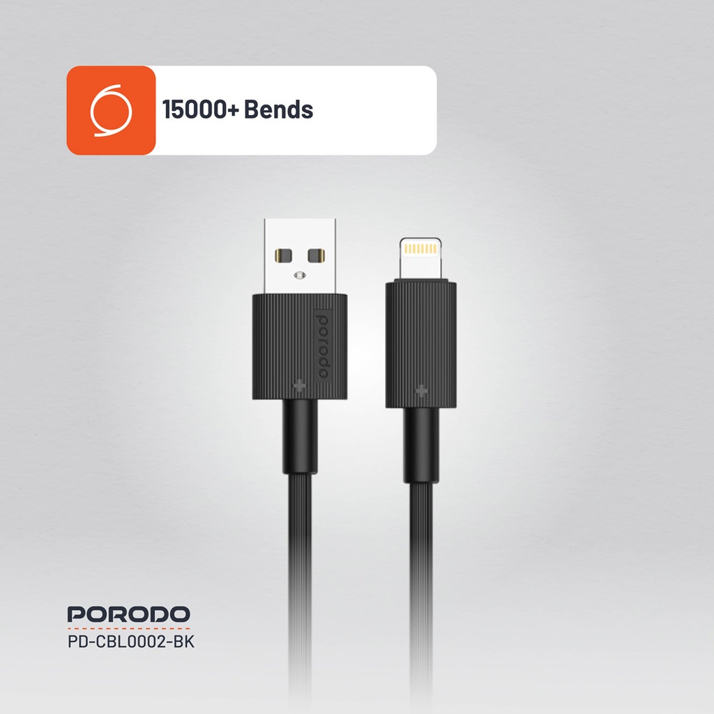 PORODO USB A TO LIGHTNING DURABLE CHARGING CABLE 1.2M WHITE PD-CBL0002-WH thumbnail 8