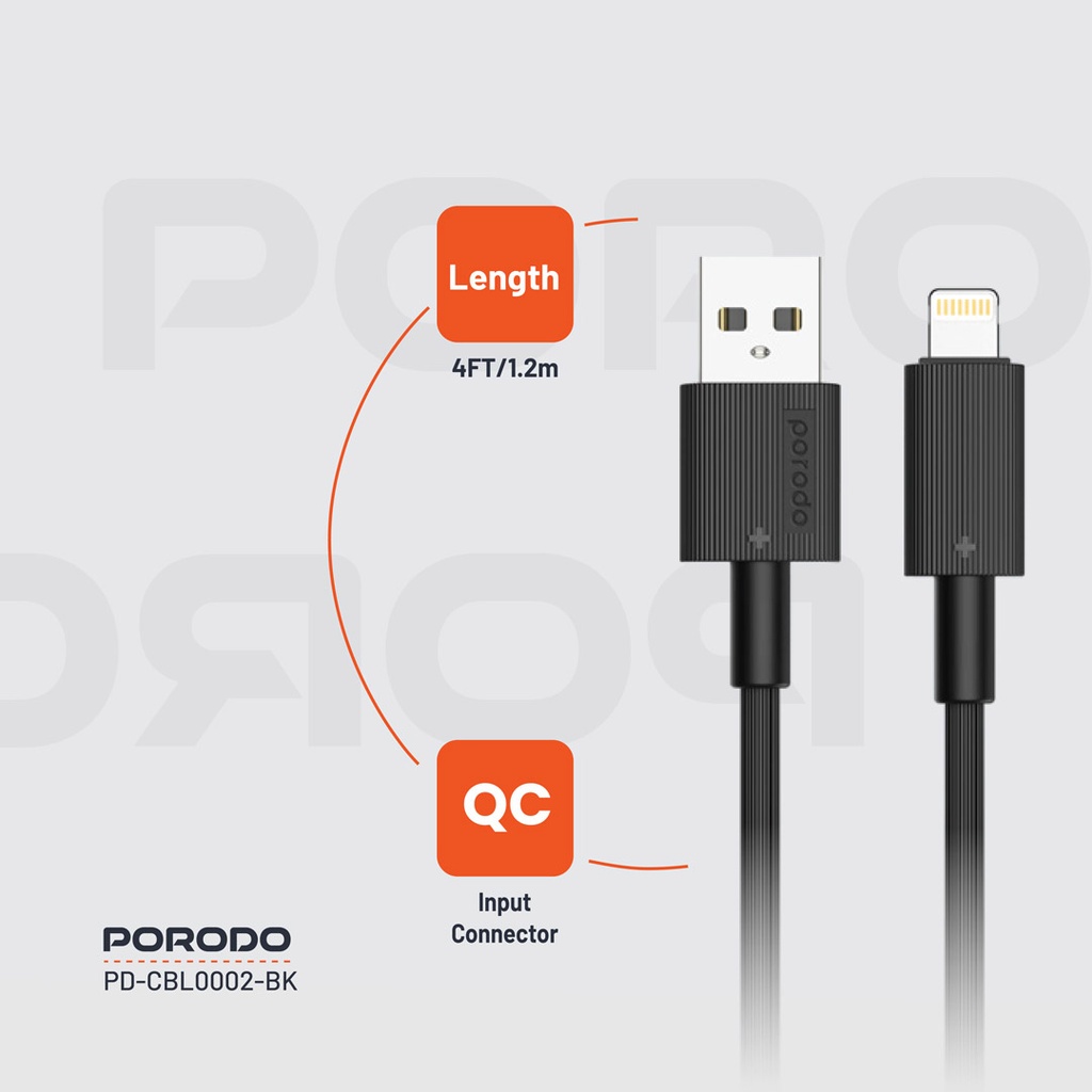 PORODO USB A TO LIGHTNING DURABLE CHARGING CABLE 1.2M WHITE PD-CBL0002-WH thumbnail 5