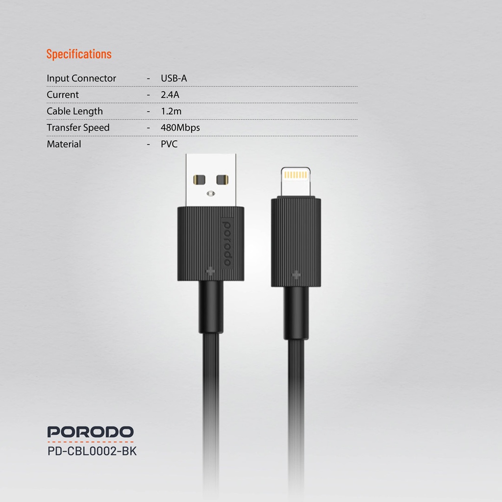 PORODO USB A TO LIGHTNING DURABLE CHARGING CABLE 1.2M WHITE PD-CBL0002-WH thumbnail 10