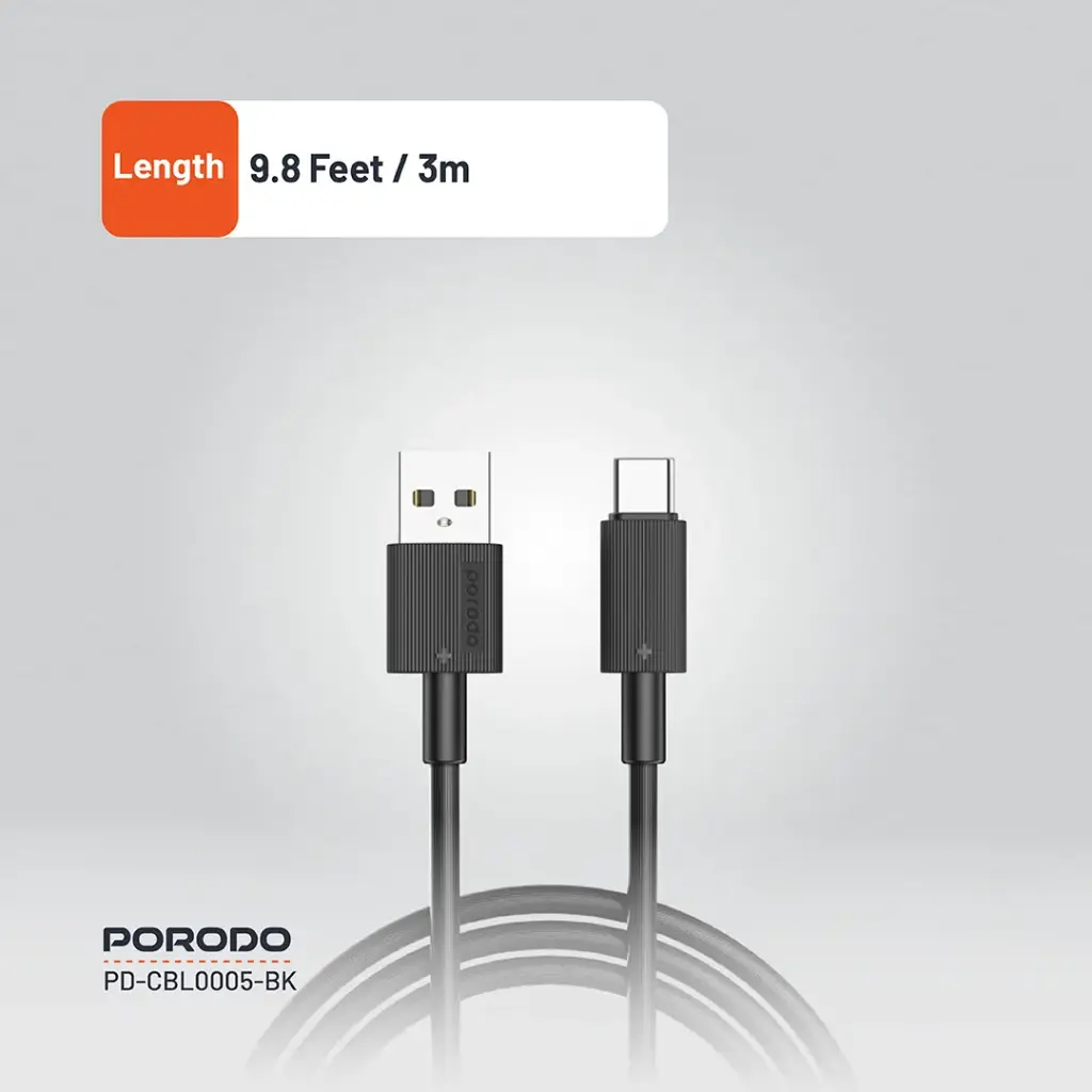 PORODO CHARGE LITE USB-A TO USB-C HIGH-SPEED CHARGING 1M/3.3FT CABLE GRAY PDCBL0043GY thumbnail 8